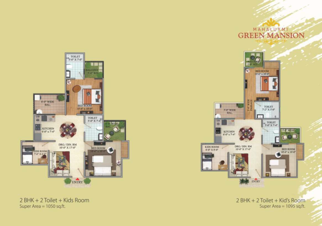 Migsun-Green-Mansio-Floor-plan-2BHK-2T-kids-room-1050-SQFT